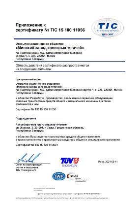 Приложение к сертификату соответствия системы менеджмента требованиям стандарта ISO 9001:2015 "Неман"